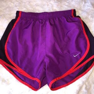 purple and orange, nike shorts